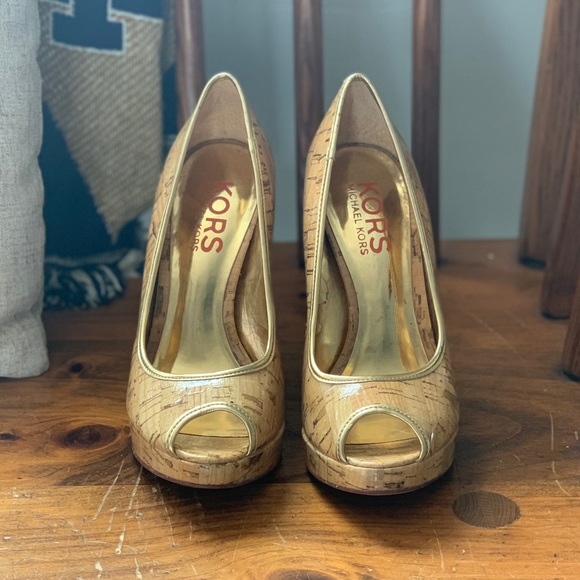 Cork Peep-Toe Platform Pumps - Picture 2 of 6